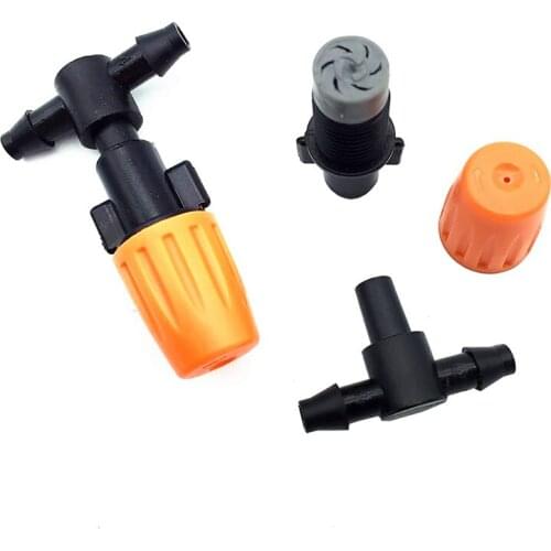 Orange Atomization Nozzle With Tees Connector Greenhouse Watering Sprinkler Cooling For 1/4 Inch Garden Hose 100 Pcs
