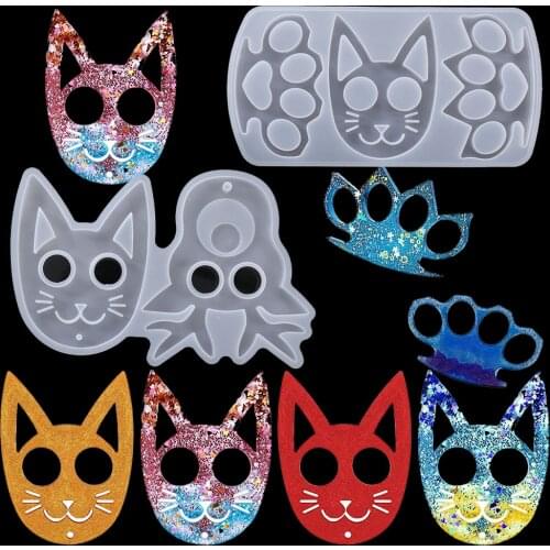 Transparent Fist Keychain Non-stick Cat Face Silicone Mold Craft Crystal Drop Silicon Molds for Resin Art DIY Epoxy Mould
