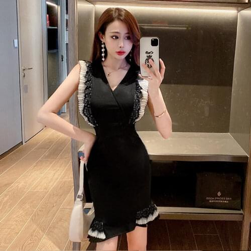 Real Shot 2021 New Fashion Retro Womens Sexy Elegant High Waist Ruffled Fishtail Dress