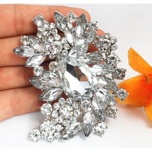 Luxury Wedding Bridal Dress Big Crystal Sparkling Diamante Brooches Bridesmaid Pins Elegant Huge Crystal Rhinestone Large Brooch