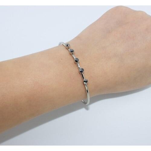 Silver Plated 5 Stone Gray Zircon Handcuffs Bracelet