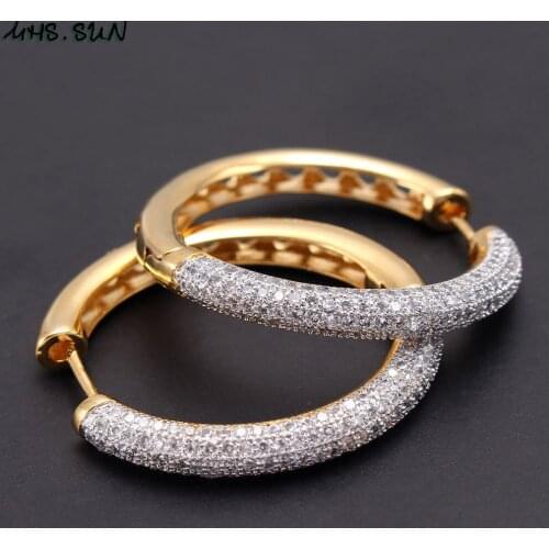 MHS.SUN 2019 New European Style Jewelry Gold Color Hoop Earrings With AAA Zircon For Women Wedding Party Circel Earrings Gift