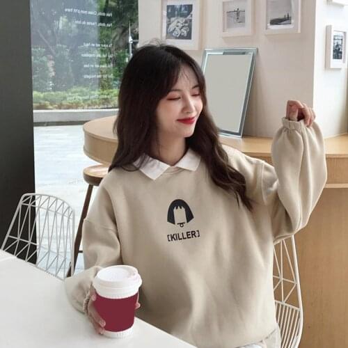 Women Autumn Long Sleeve Turn Down Collar Letters Print Plush Sweatshirt Hoodie sweatshirts for teen girls