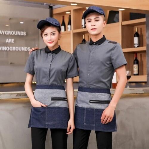 Hotel Western Restaurant Teahouse Overalls Summer Short Sleeve Waiter Uniforms Catering Hotpot Cake Shop Uniform Chef Shirt