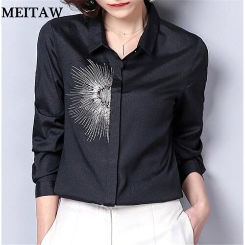 Spring OL Style White Blouse Korean Lady Office Tops Casual Long Sleeve Chiffon Shirt 2020 Vintage Embroidery Shirts Plus Size