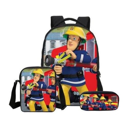 High Capacity 3Pcs/Set School Bag For Girls Boys Fireman Sam Printed Customze Backpacks Teenage Bookbag Mochila Escolar