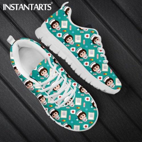INSTANTARTS Breathable Nurse Flat Shoes for Ladies Premium Sketch Physio Brand Design Fashion Women Lace Up Sneakers Zapatillas
