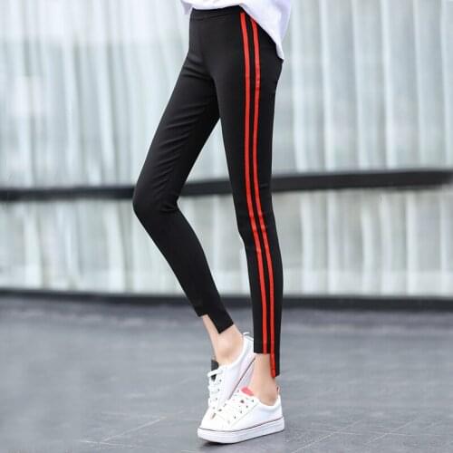 Womens 2019 spring and autumn side striped sports pants female ins tide beam feet nine points small feet jogging pants G152