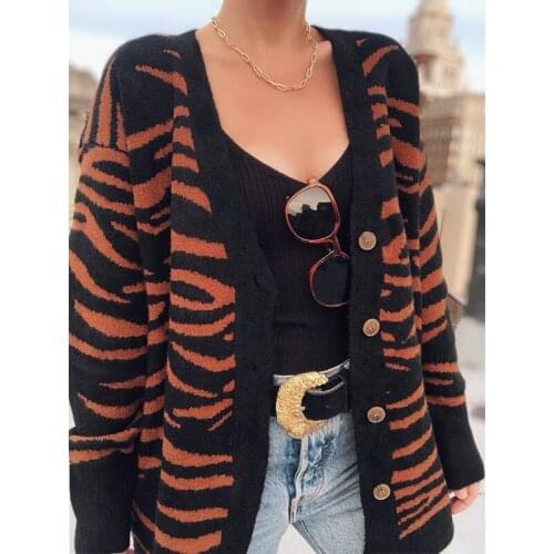 2021 Pattern Knitted Cardigan Striped Sweater Women Autumn Winter Orange Knitwear Fashion Sweet Tops New Ladies Casual Sweaters