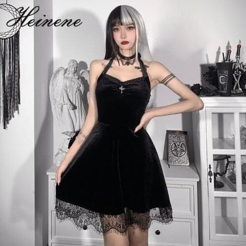Heinene Gothic Summer Party Lace Sexy Bodycon Skinny Mini Dress Off Shoulder Harajuku Streetwear Backless Party Club Patchwork