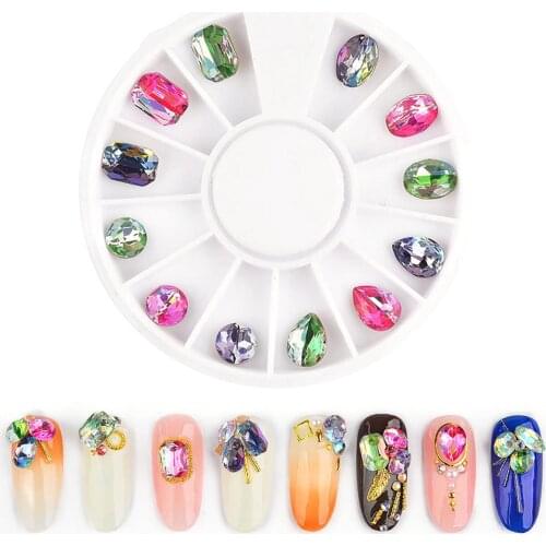 12 Grids/Box AB Rhinestone Perfume Bottle Bow Flower Decoration Rhinestone Crystal Nail Stones Nail Manicure