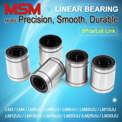 5pcs MSM Linear Bearings LM3 LM4 LM5UU LM6UU LM8UU LM10UU LM12UU LM16UU LM20UU Slide Motion Ball Bushings 8mm 3D Printer Parts
