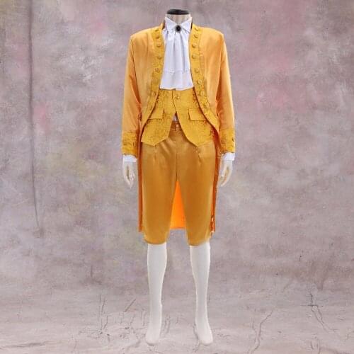 Cosplaidy Adult Mens Gold Victorian Elegant Gothic Aristocrat 18th Century Gentleman Costume Fancy Party Wedding Suit