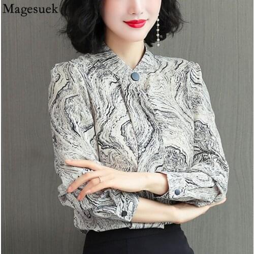 Elegant Print Womens Shirts Autumn Pullover 2021 Long Sleeve Fashion Office Lady Blouses Loose Ladies Tops Blusas Mujer 10464