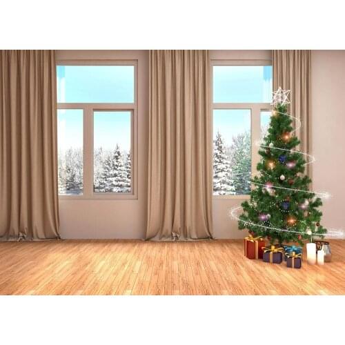 European bedroom Simple Christmas tree Christmas theme photo background Christmas photography background