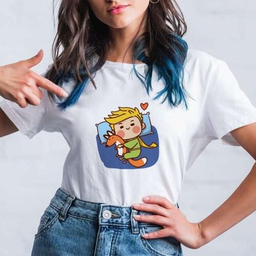 Fashion Streetwear Women T Shirt Space Little Prince Fox Doll Printed Best Friends Pop T-shirt Fairy Tale Cute Style Tshirt