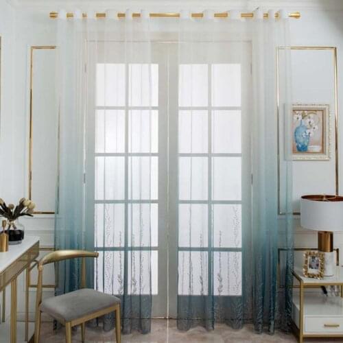 Exquisite Soluble Floral Embroidered Rod Pocket Gradient Tulle Voile Window Sheer Curtains Transparent Drape Valance 1 pc TJ3987