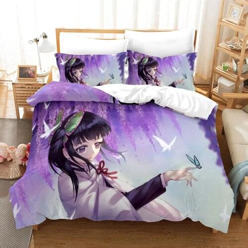 Anime Demon Blade Bedding Set Demon Slayer Duvet Cover 3D Print Japan Cartoon Anime Bed Quilt Cover Pillowcase (No Sheets)