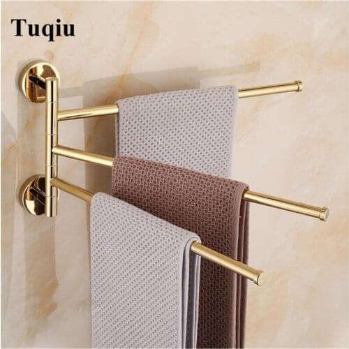 Brief 2-6 Swivel Towel Bars Copper Wall Mounted Bathroom Towel Rail Rack Bathroom Towel Holder Gold Towel Hanger Brass