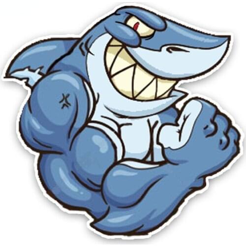 14*13.6CM Fashion Lovely Muscle Cartoon Shark Colored PVC Car Sticker Graphic Decoration C1-5383