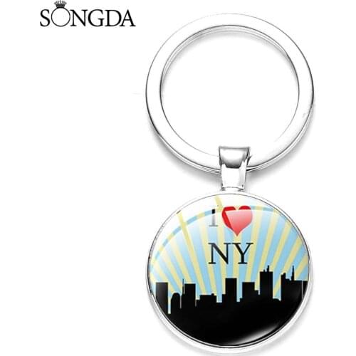 Fashion New York Statue of Liberty Pattern Keychain Art Photo Glass Cabochon Keyring Key Chain Holder For friends Jewelry Gift