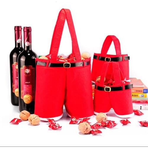 Fashionable Design Christmas Gift Treat Candy Wine Bottle Bag Xmas Decor Santa Claus Suspender Pants Style Bag wedding Gift Bags