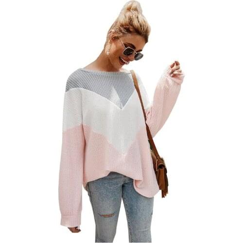 Fashion Pullover Sweater Women Geometric Long Sleeve Casual Ladies Sweaters Plus Size Off Shoulder Sueter Mujer Invierno CL43