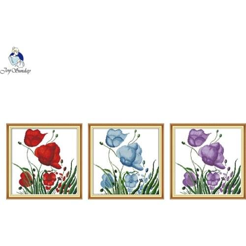 Joy Sunday Different Color Flowers Patterns DIY Hand Cross Stitch Kits Printed Canvas DMC Counted Embroidery Sets Home Decor