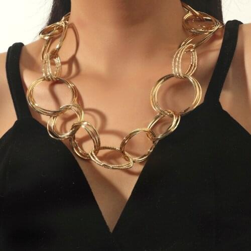 ORNAPEADIA Ins New Hollow Geometric Multi-layer Circle Interlocking Fashion Exaggerated Short Female Goth Necklace Jewelry