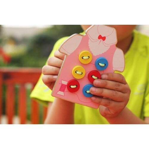 Montessori Sew On Buttons Beads Lacing Board Wooden Toys Education Learning Teaching Math Toys For Children Kids Birthday Gift