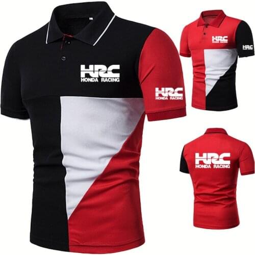 High Quality Summer Mens short sleeve HRC Race Motorcycle Printing Trend Casual Mens POLO shirt Cotton POLO shirt