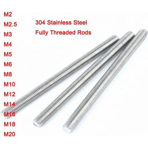 1Pcs 304 Stainless Steel Metric Fully Threaded Rods Bar Headless Stud Bolts Screw Studs Screw Rod Wire Screw Rod M2 - M20