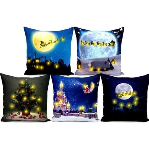 Merry Christmas Santa Claus Elk Print LED Cushion Covers For Xmas Home Decor Colorful Light Pillowcases Sofa Seat Cushions 45x45