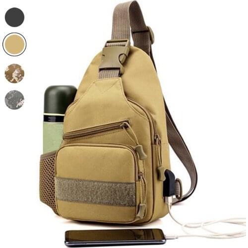 Tactical Men Chest Bag Military Outdoor Shoulder Bag Sport Bag with USB Port Utility Crossbody Bag for Hunting Traveling Camping