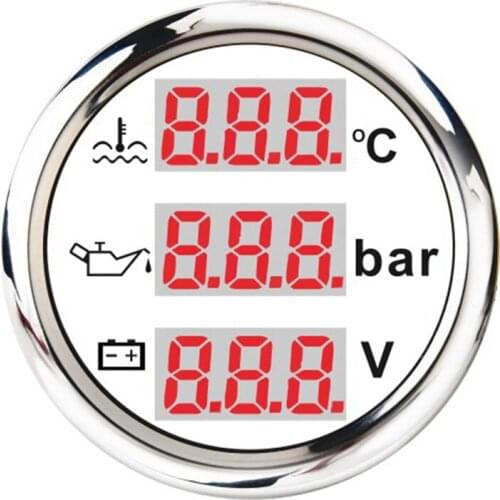 Universal 52mm 3 in 1 Multi-Function Digital Gauge Waterproof Water Temp Oil Pressure Gauge Voltmeter with Alarm
