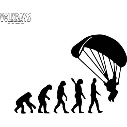Volkrays Creative Car Sticker Stylish Human Evolution Paraglider Accessories Waterproof PVC Decal Black/Silver for VW,17cm*12cm