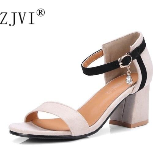 ZJVI Women 2021 Summer High Heels Nubuck Sandals Womens Fashion Ladies Ankle Warp Sandal Sandalias Woman Sexy Suede Party Shoes