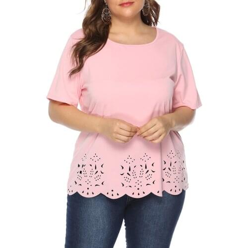 L-4XL Women Fashion Print Pink Color Blouse Casual Summer Plus Size Women Clothing 2020 Summer Short Sleeve Shirt Top Blouse