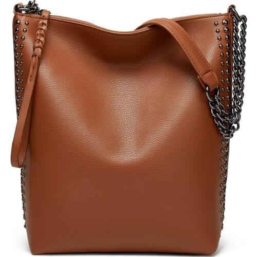 FUNMARDI Rivet Design Shoulder Bag PU Leather Women Bag Chain Crossbody Bag Trend Handbag Fashion Bucket Bag 2021 Lady WLHB2340