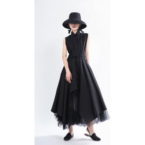 White Shirt Long Dark Wind over the Knee Dress Irregular Yamamoto Yaosi Sleeveless Platycodon Grandiflorum Dress Summer