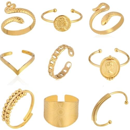 Snake ring punk steel ring ring women gothic boho Coin chain womens ring set open gold ring 2021 fashion jewelry rings gift