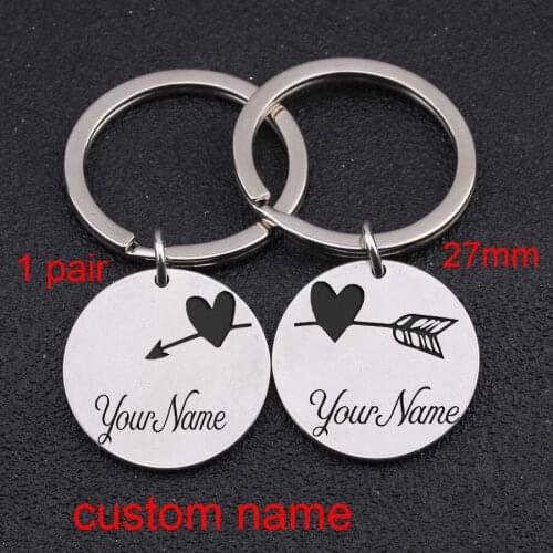 1 Pair Custom Name Exquisite Couple Gifts Stainless Steel Trend Accessories Three Colors To Choose Round Keychains