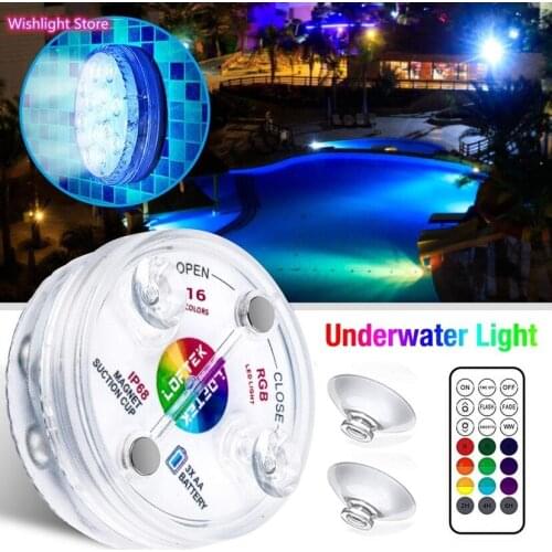 16 Colors Submersible 13 Led Light with Suction Cup for Outdoor Pond Fountain Vase Garden Swimming Pool Underwater Night Lamp