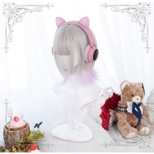 2 Colors Short Mullet Wig Harajuku Cool Curly Hair Ends Kawaii Lolita Brown Gray Pink SAKURA Chic Girls Women Cosplay Daily Wear