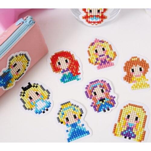 9pcs/set Children DIY 5D Diamond Painting Princess Kids Diamond Stickers Birthday Gift Toy Phone Cup Decoration Sticker
