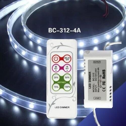 BC-312-4A LED Dimmer With 8 keys RF remote CV PWM Dimmer Controller DC12-DC24V for SMD 5050 3528 single color LED Strip Lighting