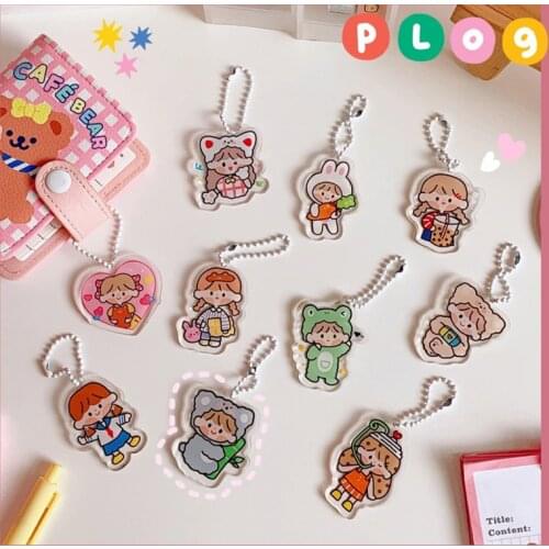 Japanese Cartoon Cute Girl Key Chain Transparent Acrylic Ins Student Backpack Creative Decorative Pendant Kawaii Accessories