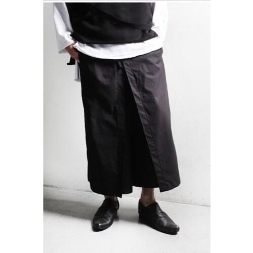 Mens pants fashion loose summer casual pants trend versatile slit wide leg Capris trend