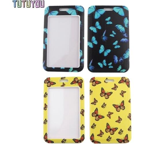 1pc PC2445 Blue Yellow Monarch Butterfly Fashion Lanyards ID Badge Holder Bus Pass Case Cover Slip Bank Credit Card Holder