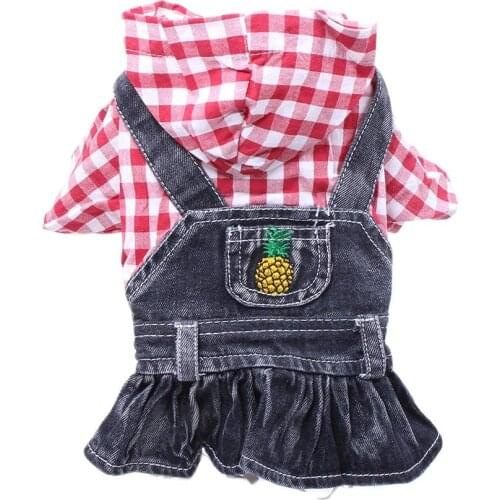 Plaid Dress Pet Dog Cat Denim Coat Jacket Pet Puppy Jean Dress Clothes Costume Apparel 3 Colour